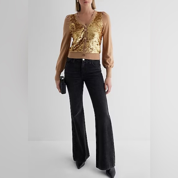 Express front gold sequin cardigan - Picture 3 of 5